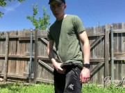 Preview 1 of Fit Teen Jerking Off Outside in Backyard