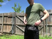 Preview 2 of Fit Teen Jerking Off Outside in Backyard