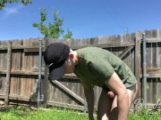 Preview 3 of Fit Teen Jerking Off Outside in Backyard