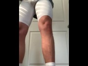 Preview 5 of Football jock plays with dick through compression shorts hole