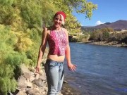 Preview 2 of Young Amateur Public Fingering and Anal Play Down By the River