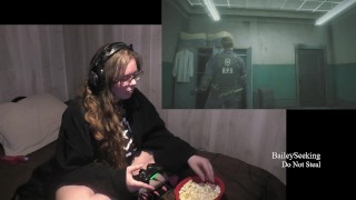 BBW Gamer Girl Drinks and Eats While Playing Resident Evil 2 Part 10