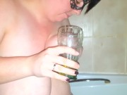 Preview 6 of Peeing in a glass, pouring it on my breasts and licking them