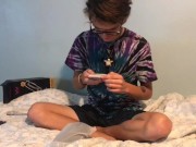 Preview 3 of skinny long haired teen unboxes and fucks sex toy