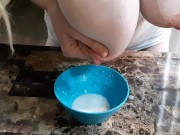 Preview 5 of Big Tits blonde makes guy eat her breast milk and cheerios for breakfast