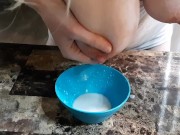 Preview 6 of Big Tits blonde makes guy eat her breast milk and cheerios for breakfast