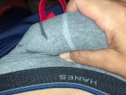 Preview 2 of Pre Cum stains on Gray Hanes Boxer Briefs
