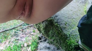 Cute 18 year old teen peeing in the woods