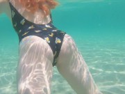 Preview 2 of Risky Busy Public Beach Underwater Handjob Cumshot | Curvy Ginger Redhead