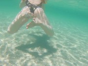 Preview 4 of Risky Busy Public Beach Underwater Handjob Cumshot | Curvy Ginger Redhead