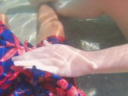 Preview 6 of Risky Busy Public Beach Underwater Handjob Cumshot | Curvy Ginger Redhead