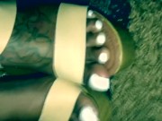 Preview 1 of Sexy Ebony Feet w/ Long White Toenails in Brown Wedges