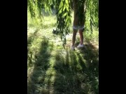 Preview 2 of Teen pees outdoors and flashes publicly