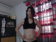 Preview 2 of Sexy asian crossdresser dancing, flexing and posing! Showing off big muscle