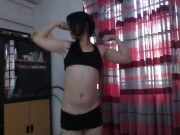 Preview 4 of Sexy asian crossdresser dancing, flexing and posing! Showing off big muscle
