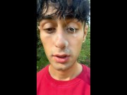 Preview 1 of Walk and jerk off with cum mess on face by stranger outdoor