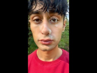 Jerk Facial Cumshot - Walk and jerk off with cum mess on face by stranger outdoor | free xxx  mobile videos - 16honeys.com