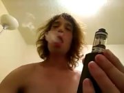 Preview 5 of Topless Transgirl Laying Down Some Vape Fog