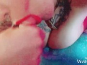 Preview 2 of SEXY TATTED CHICK GIVES SLOPPY NOISY BLOWJOB POV