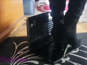 Preview 1 of Laptop crushed under sexy high heels