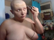Preview 6 of Topless bald girl shaving head
