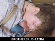Preview 1 of stepbrother Crush-Boy Sucks Older stepBrother’s Fat Cock For a Ride