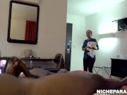 Preview 1 of NICHE PARADE - Latin Hotel Maid Watches Me Flash Dick, Jerk Off & Cum