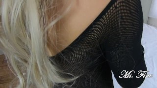 Blonde teen gets ass fucked in fishnet dress! Amateur wife doggy style anal