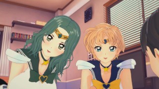 (3D Hentai)(Sailor Moon) Threesome with Sailor Neptune and Sailor Uranus