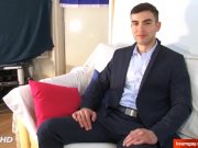 Preview 1 of In suit trouser guy gets wanked his big dick in spite of him