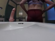 Preview 1 of Cd Fucks HUGE Dildo In Truckstop Bathroom