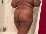 Preview 2 of BBW with natural big tits and ass takes a hot soapy shower