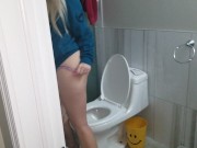 Preview 1 of cute girl pisses long and hard in toilet