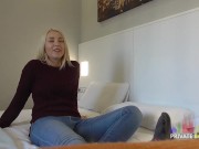 Preview 1 of Spontaneous sex with super hot blonde model in my hotel room. POV Footjob