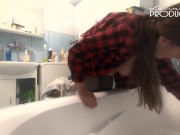 Preview 3 of Big Tits Lena downblouse while cleaning bathtube