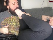 Preview 3 of FOOTPUNKZ - Redhead Orgasms Hard Giving a Footjob /w Cumshot