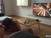 Preview 2 of Busty teen fucks me while I play Nintendo Switch - BLOWJOB part 1