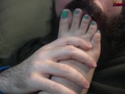 Preview 6 of FOOTPUNKZ - Shoe/Feet Smelling Handjob Blue Hair Gal Footjob Cumshot - Preview