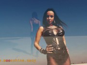 Preview 5 of M00nshine on the beach in sexy leather outfit, mask and pantyhose - Outdoor