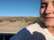 Preview 6 of Public teen sex in the convertible car on a way to Las Vegas - Eva Elfie