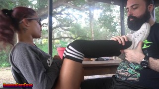 FOOTPUNKZ - Tiny Scarlett Luna Foot Smothering Handjob Cumshot Outside