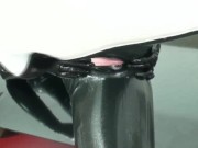 Preview 4 of Encased In Black Latex Catsuit With Rubber Mask And Breathplay Masturbation