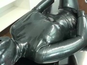 Preview 6 of Encased In Black Latex Catsuit With Rubber Mask And Breathplay Masturbation