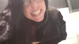 Nerdy Girl Sneaks Into The Men's Room And Uses The Urinal Backwards