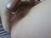 Preview 2 of super hairy big clit pussy close up side view orgasm with vibrator