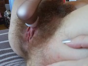 Preview 3 of super hairy big clit pussy close up side view orgasm with vibrator