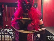 Preview 5 of Queen Dominatrix Frida tortures Gagged Tranny in Chastity Cage and Bondage