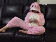 Preview 1 of Girl in bunny onesie masturbating on couch