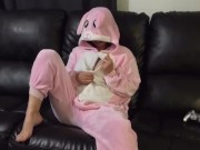 Preview 2 of Girl in bunny onesie masturbating on couch