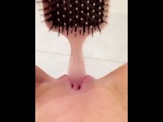 Preview 6 of Naughty teen fucks her tiny pussy with hairbrush in school bathroom